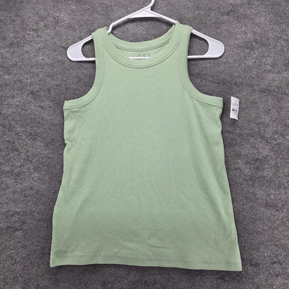LOFT Tank Womens L Green Basic Crew Neck Sleeveless Stretch Cotton Spandex